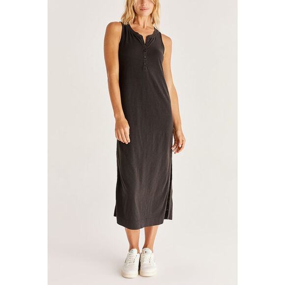 Z Supply Zelda Slub Maxi Dress Sleeveless Black Sz L - Picture 1 of 11